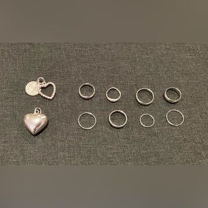 Sterling Silver Lot - 8 rings and 2 charms